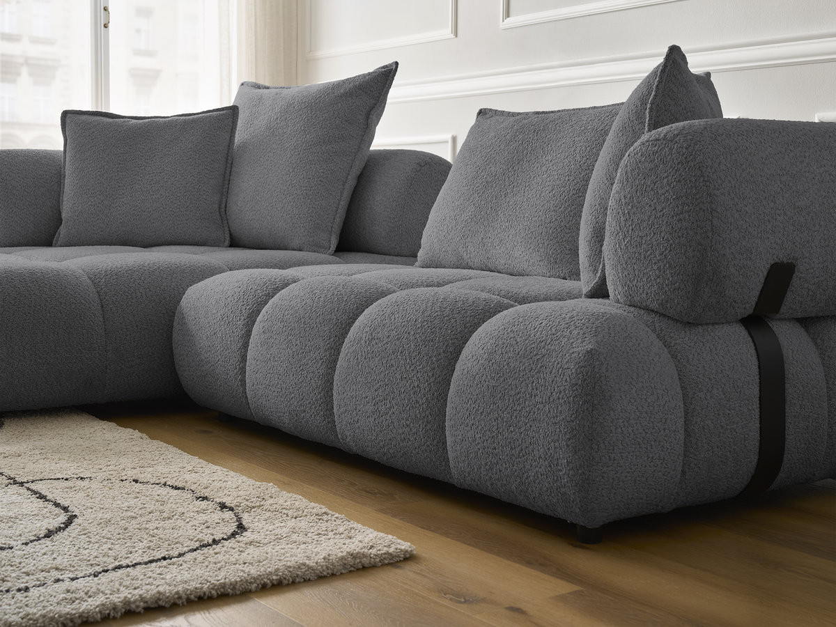 Bobochic Alya Ecksofa Bouclé-Stoff Dunkelgrau Ecke links