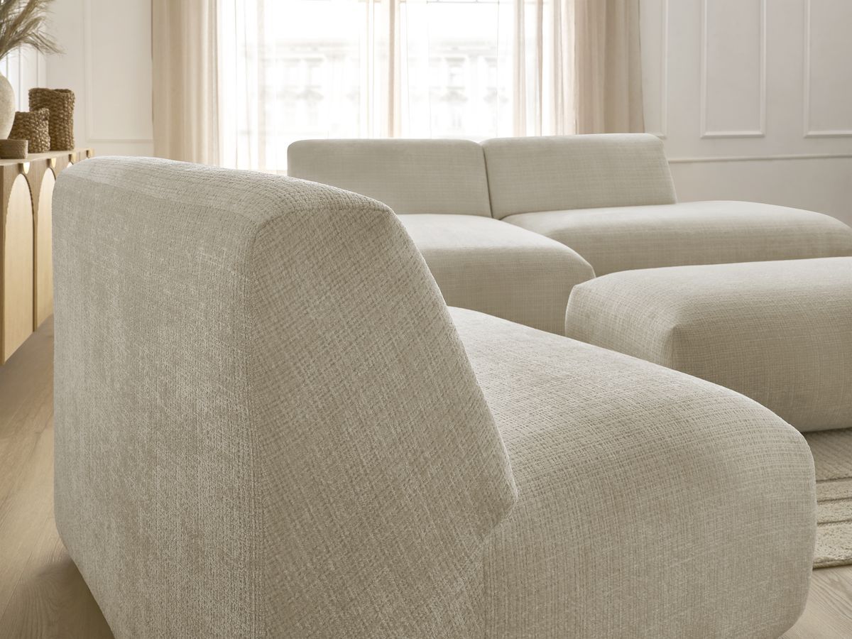 Bobochic Sirius Ecksofa mit Pouf 405 × 170 cm Strukturstoff Beige Ecke links