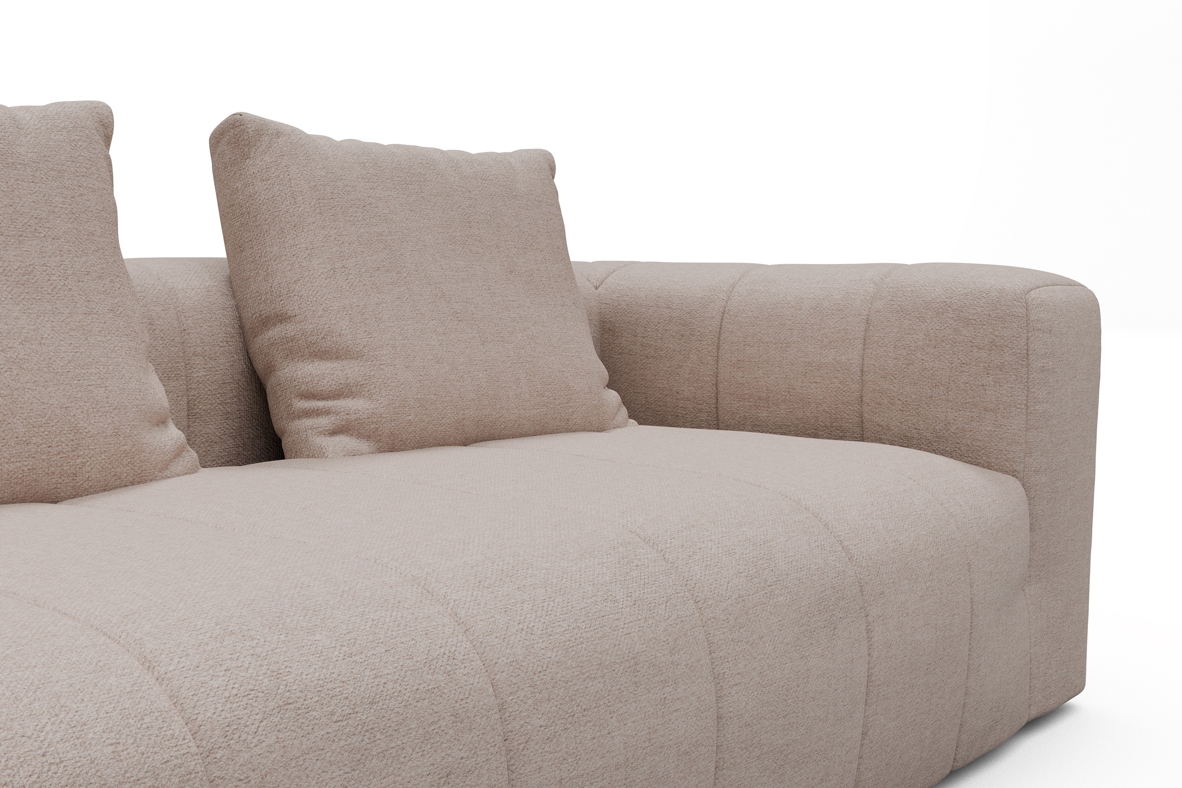 Ecksofa Hugo 2,5-Sitzer Armlehne rechts mit Chaiselongue Weda-Sand