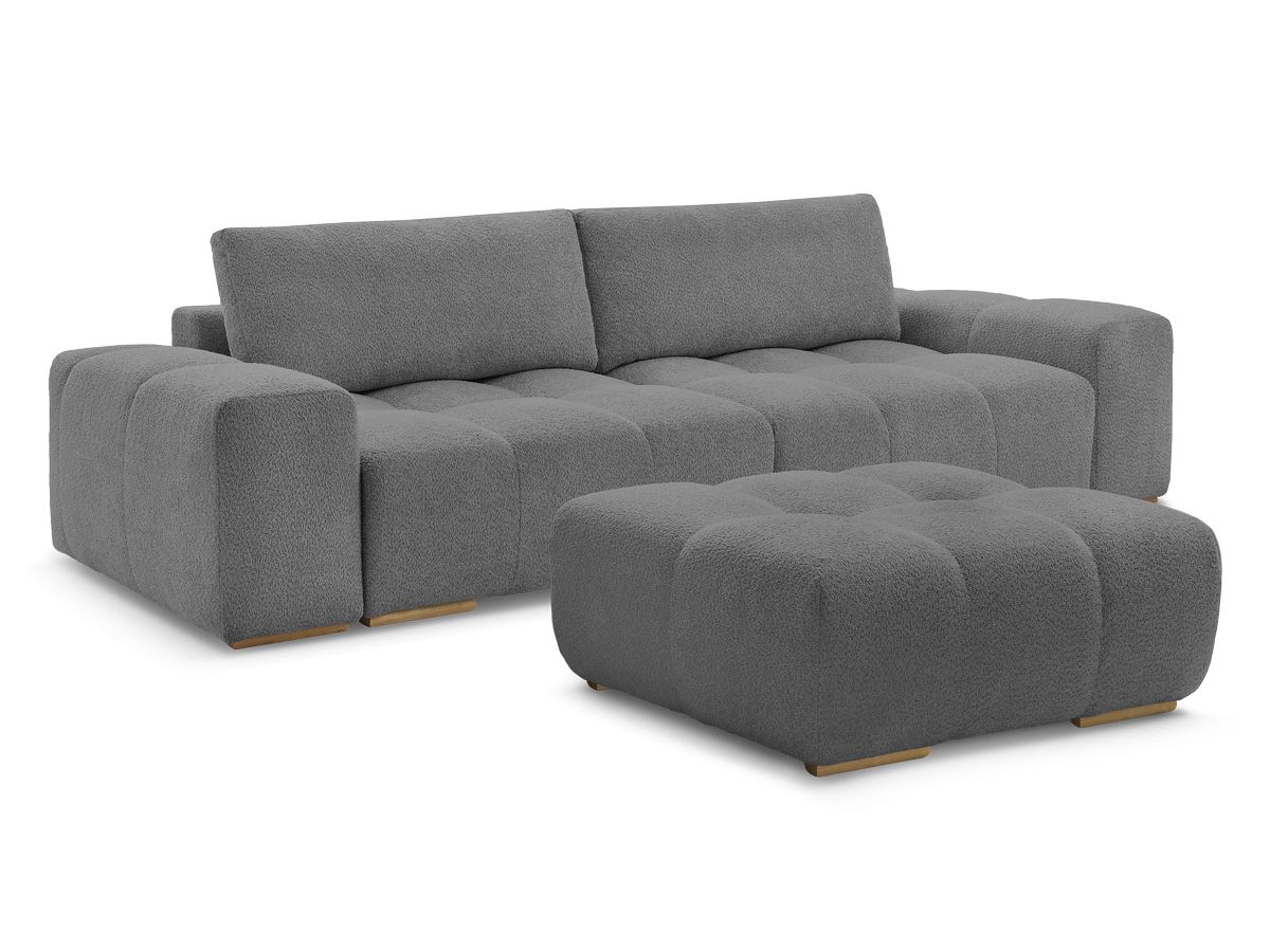 Bobochic Anakin Schlafsofa 3-Sitzer mit Bettkasten und Pouf, 2 Kissen Bouclé-Stoff Dunkelgrau