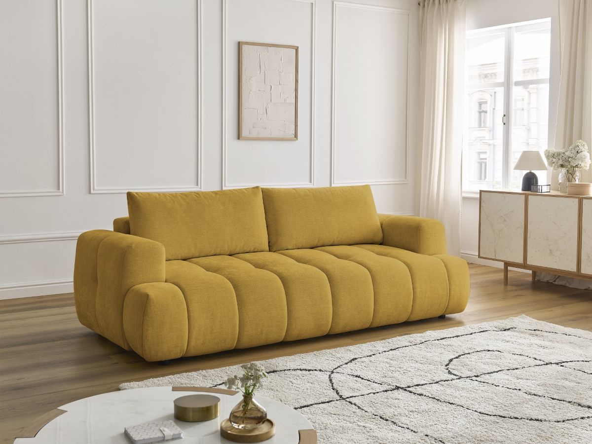Bobochic Fuji Schlafsofa 3-Sitzer mit Bettkasten Stoff Gelb