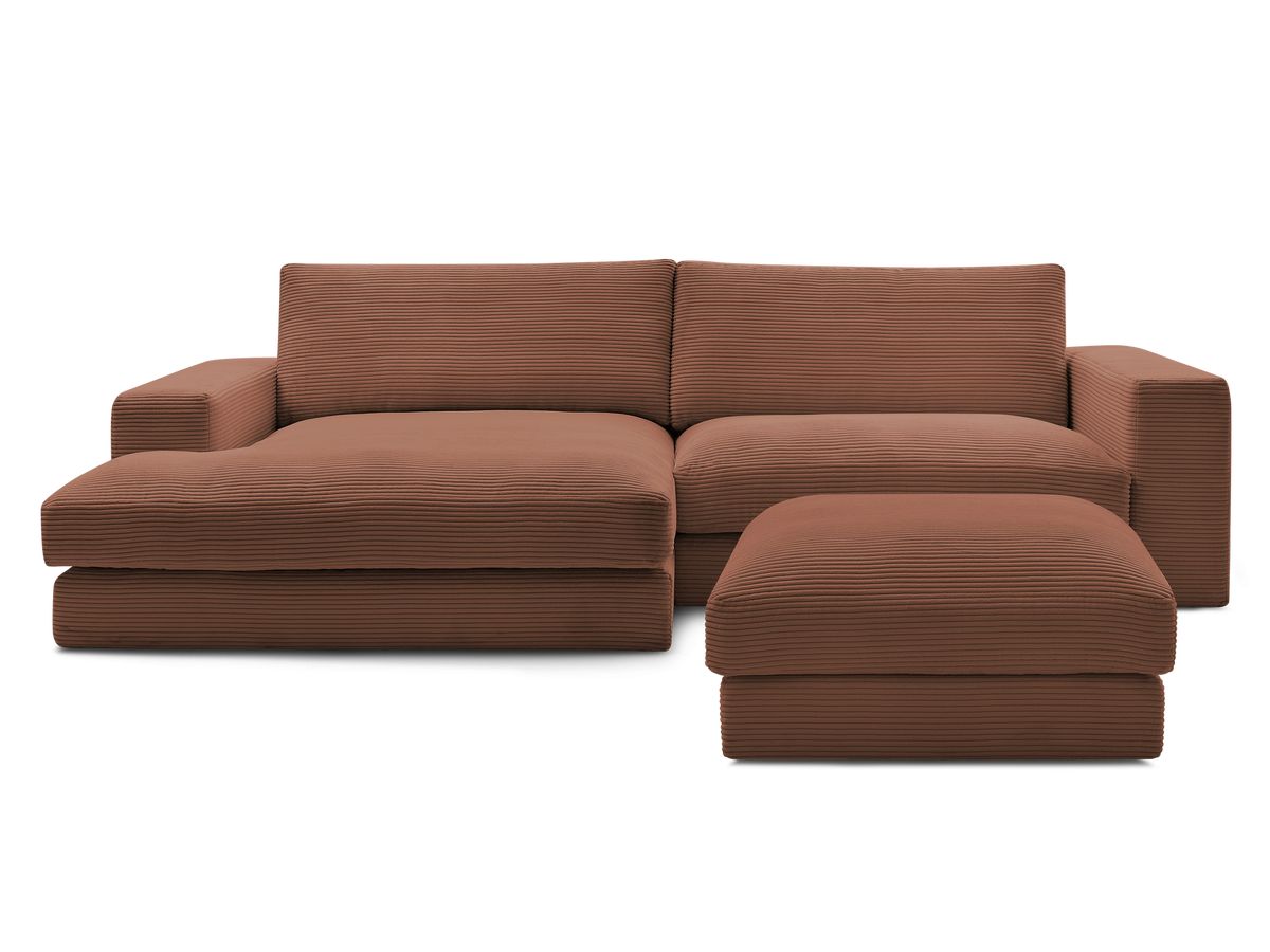 Bobochic Leonard Ecksofa mit Pouf 274 × 159 cm Cordsamt Orange Ecke links