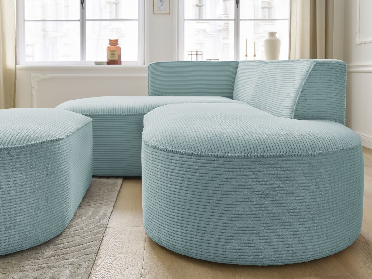 Bobochic Rousseau Ecksofa mit Pouf Cordsamt Hellblau Ecke links