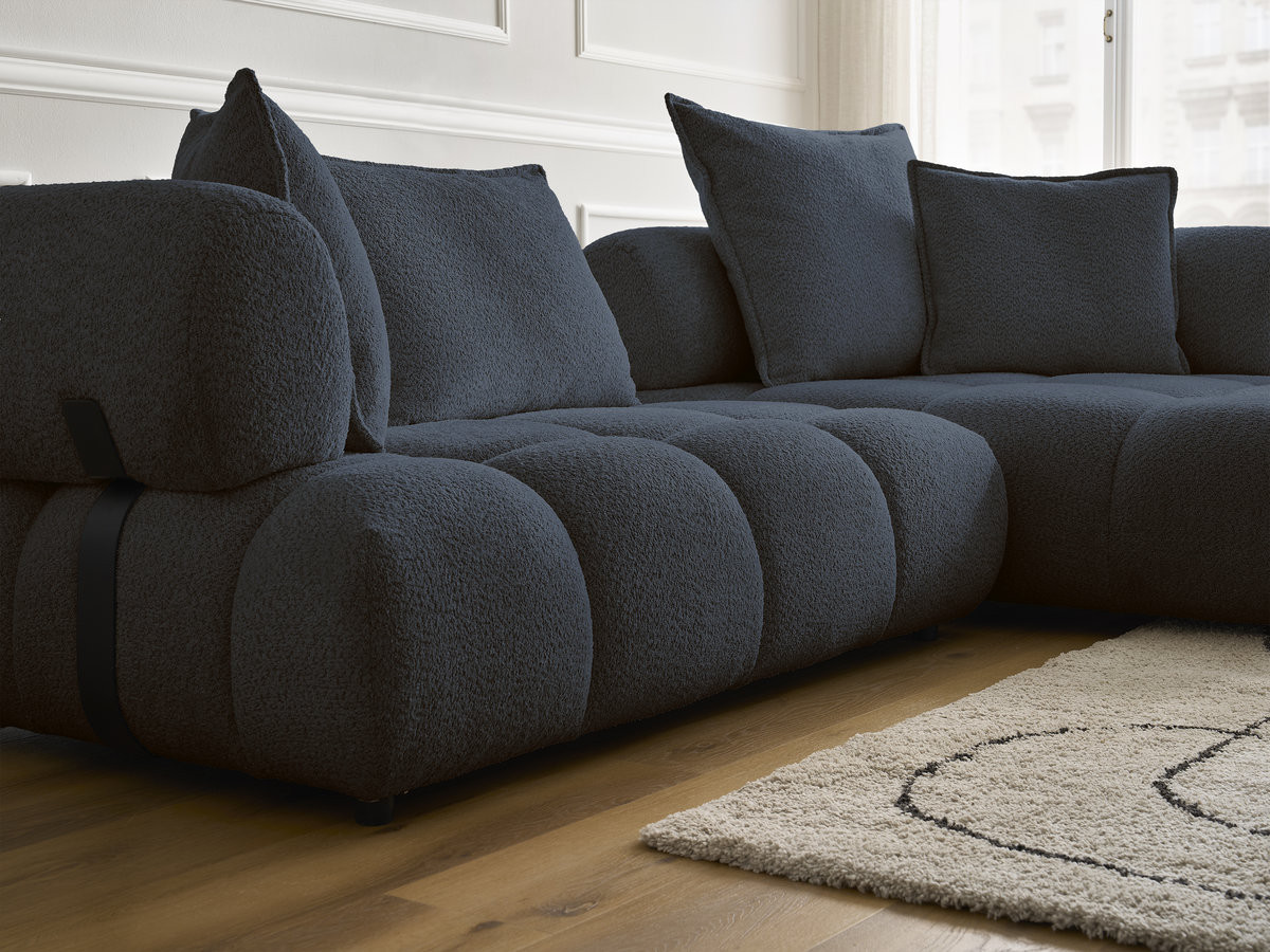 Bobochic Alya Ecksofa Bouclé-Stoff Dunkelblau Ecke rechts