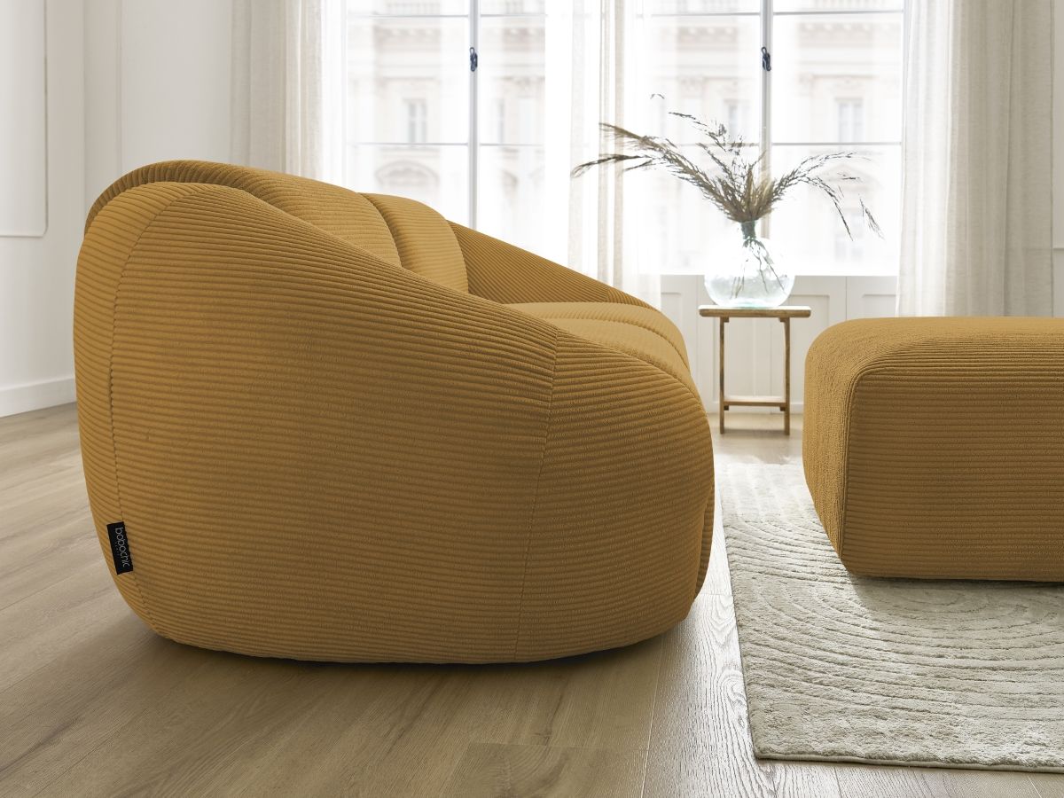Bobochic Tina Sofa 3-Sitzer mit Pouf Cordsamt Gelb