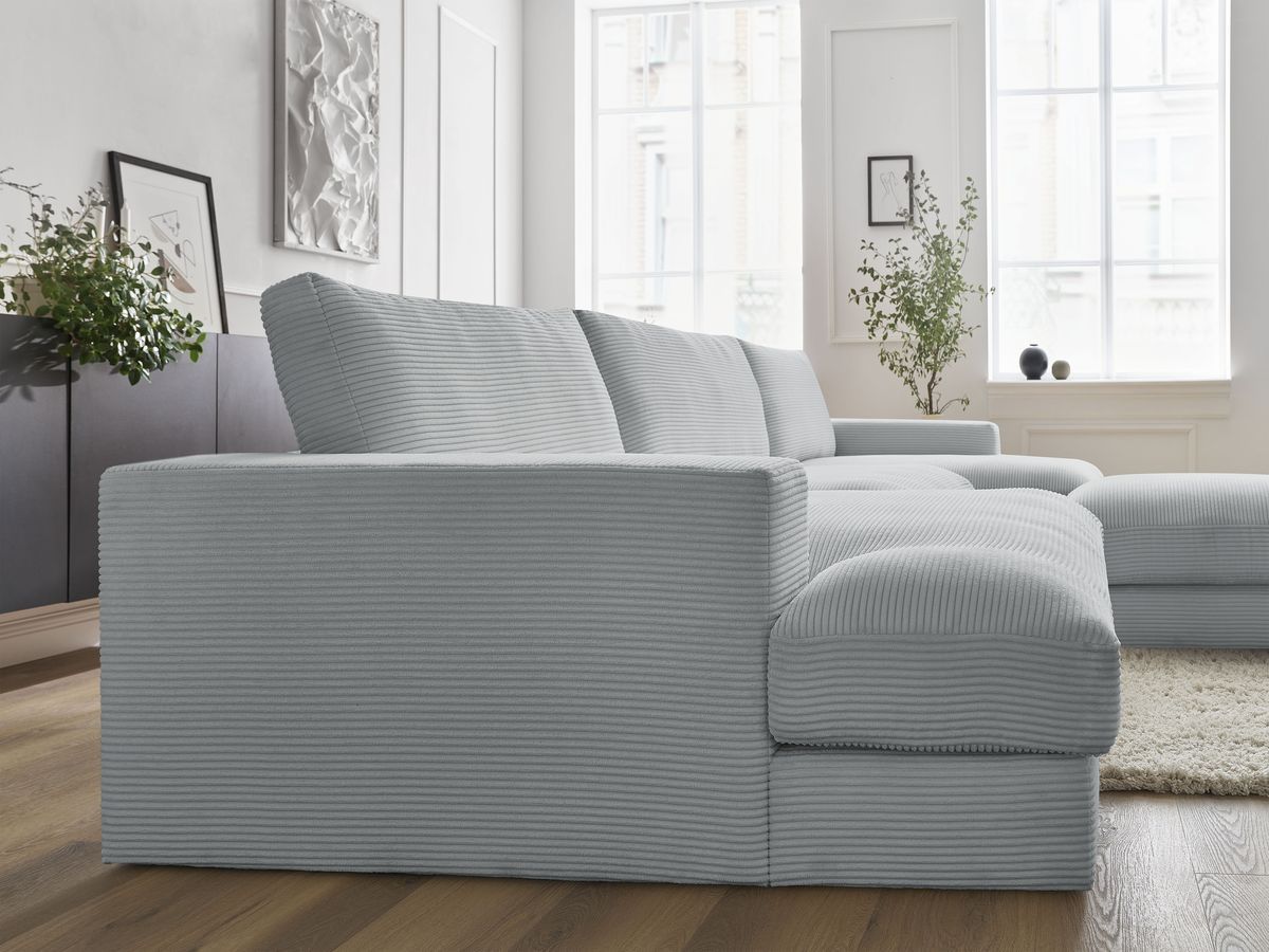 Bobochic Leonard Wohnlandschaft mit Pouf 404 × 159 cm Cordsamt Hellgrau