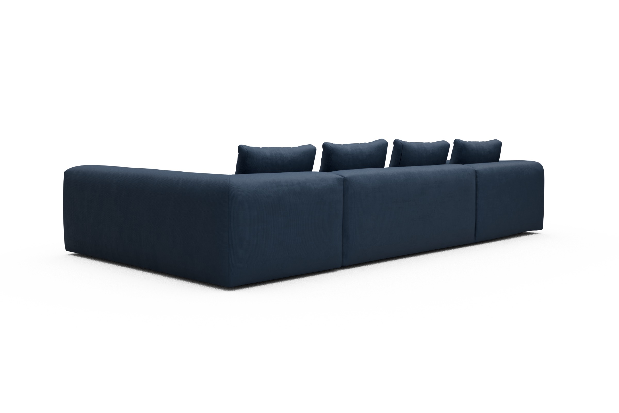 Wohnlandschaft Fred Chaiselongue links mit 2-Sitzer und lange Armlehne rechts Cordufine-Royal-Blue