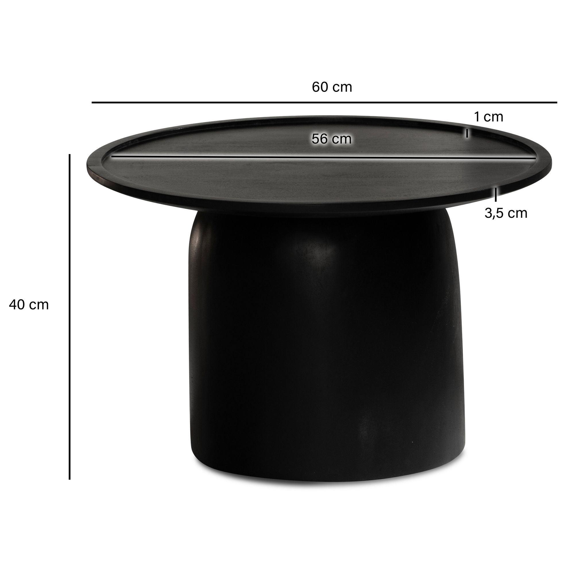 Couchtisch Asker Massivholz Schwarz Ø 60 × H 40 cm