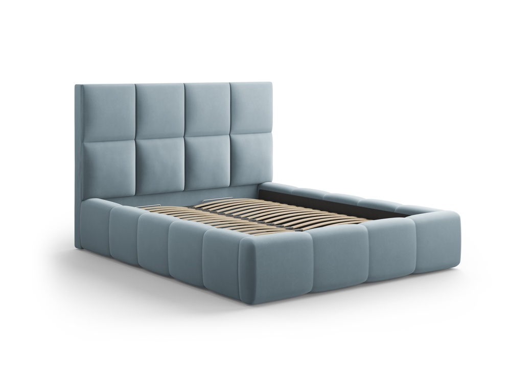 Cosmopolitan Design Stauraumbett mit Kopfteil Livigno 140x200 Samt Bluvel Hellblau