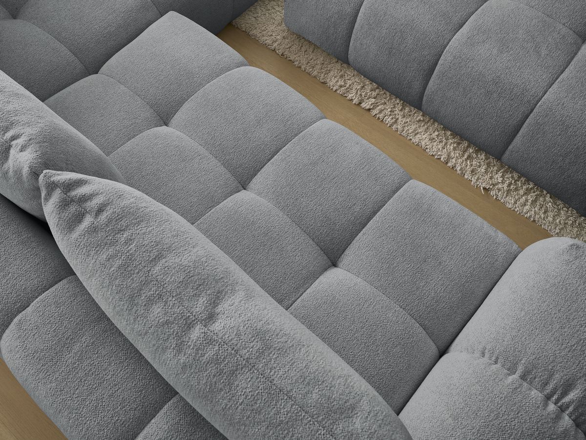 Bobochic Everest Ecksofa mit Schlaffunktion und Bettkasten und Pouf 320 × 212 cm, 5 Kissen Melange-Stoff Dunkelgrau Ecke rechts