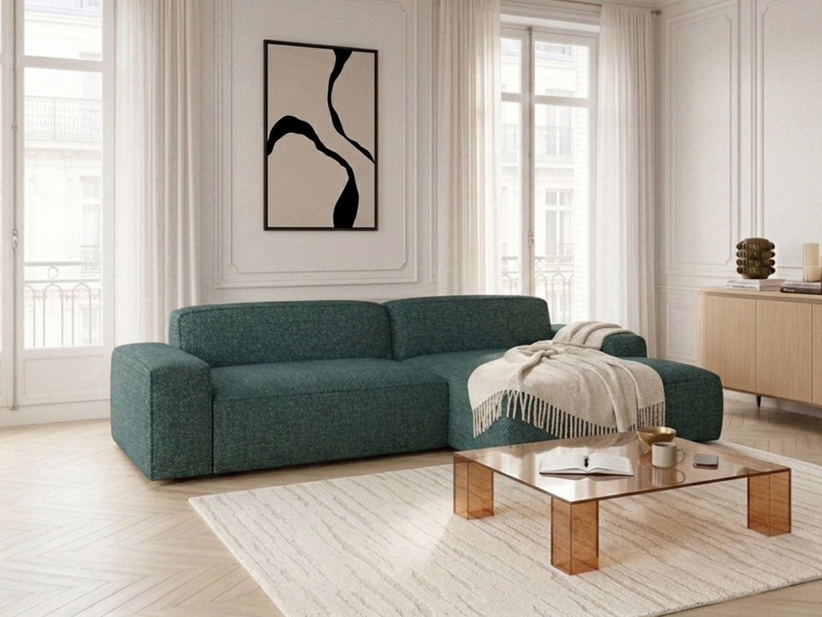 Bobochic Abel Ecksofa mit Schlaffunktion Melange-Stoff Grün Ecke rechts