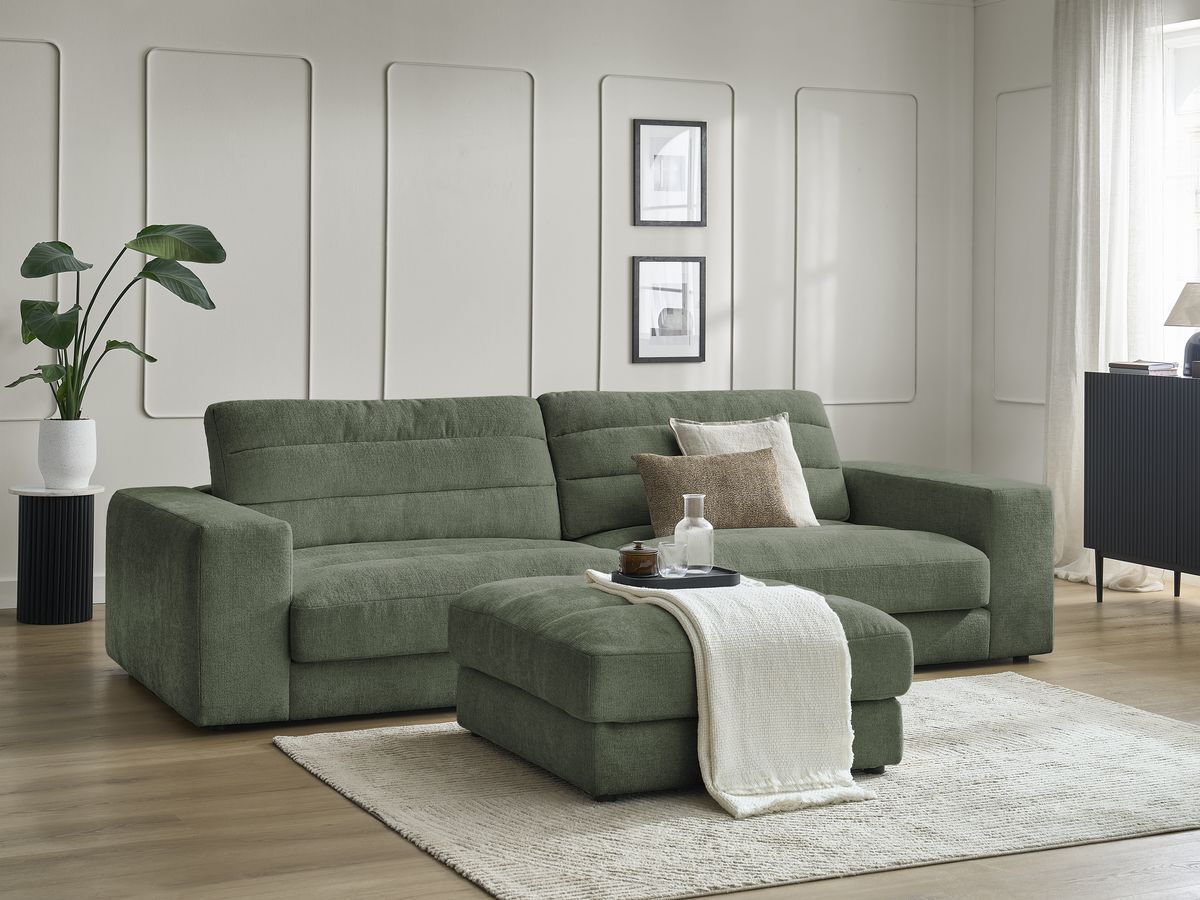 Bobochic Sierra Sofa 4-Sitzer mit Pouf Strukturstoff Dunkelgrün