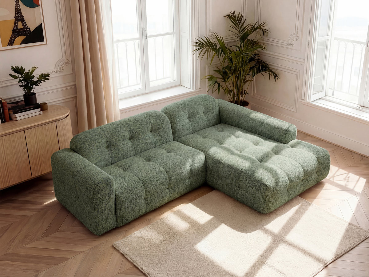 Bobochic Laura Ecksofa Melange-Stoff Hellgrün Ecke rechts