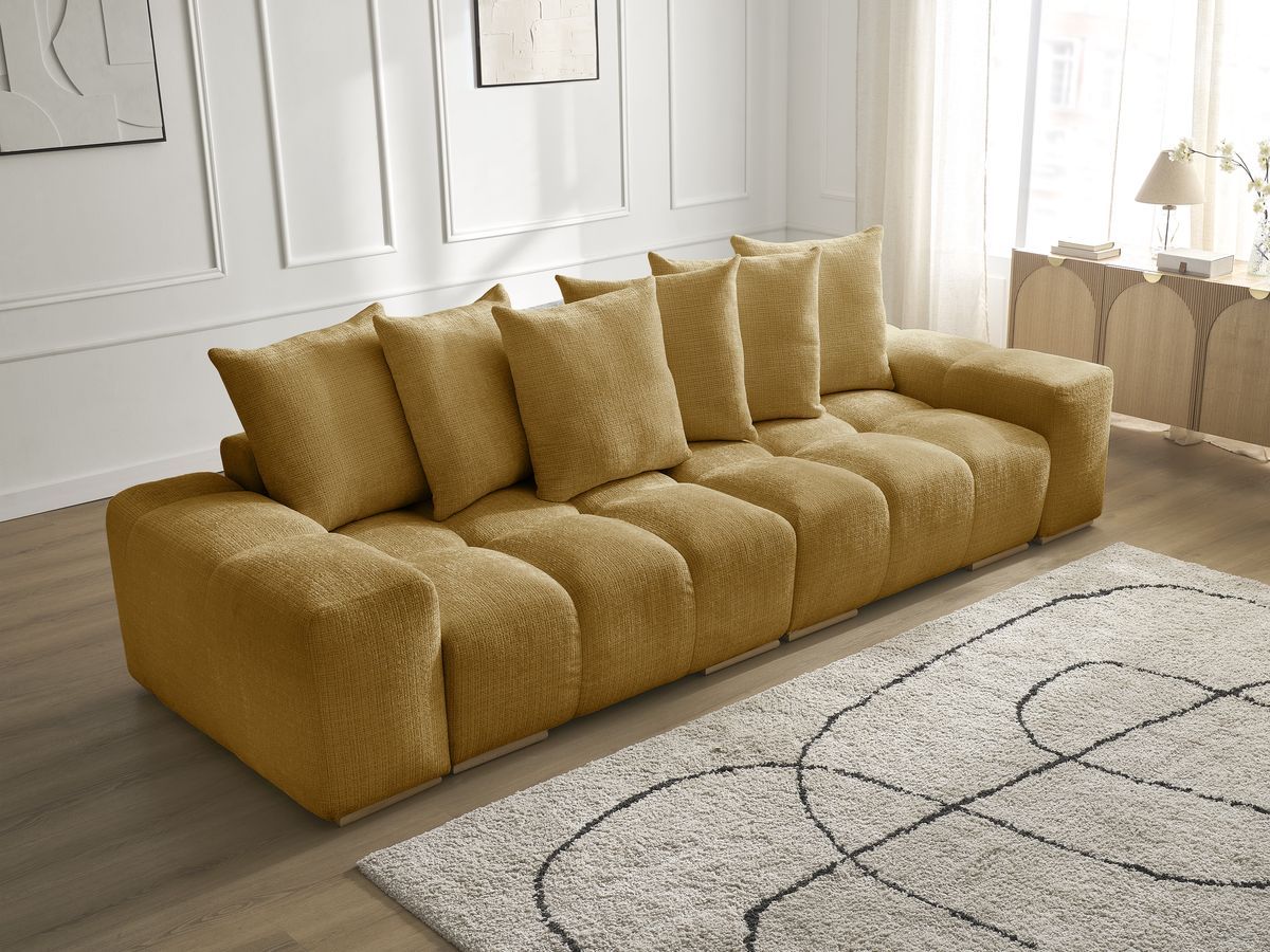 Bobochic Anakin Sofa 3-Sitzer, 6 Kissen Strukturstoff Gelb