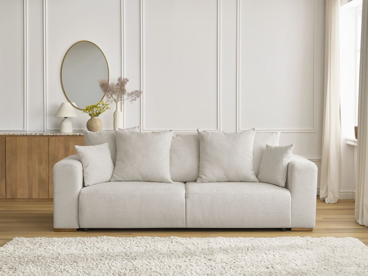 Bobochic Sidonie Schlafsofa 3-Sitzer mit Bettkasten Melange-Stoff Beige