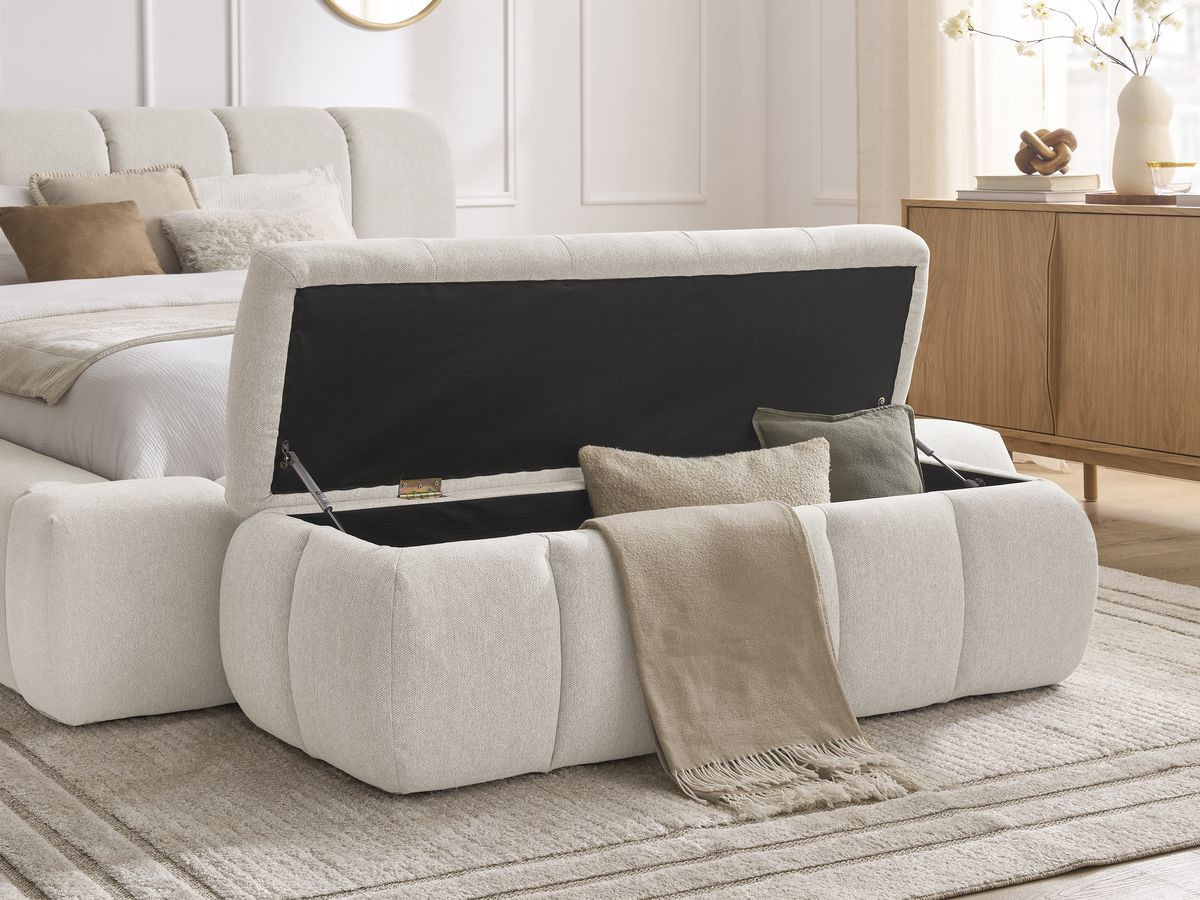 Bobochic Denali Polsterbett mit Bettkasten mit Bettbank Stoff Beige, Liegefläche 160 × 200 cm