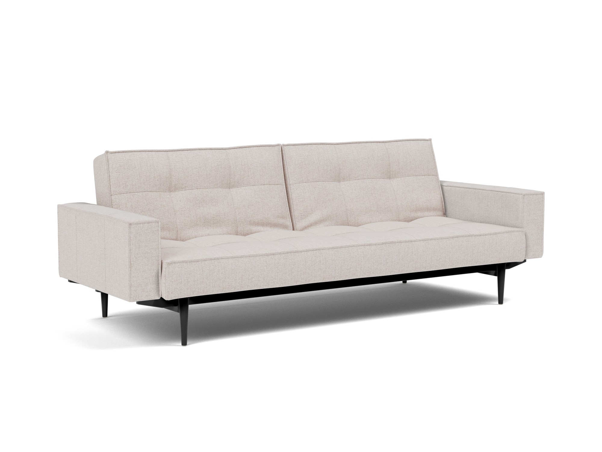Schlafsofa Splitback mit Armlehnen Strukturierter Stoff Weda 300-Weda-Sand Beine Styletto Eiche schwarz
