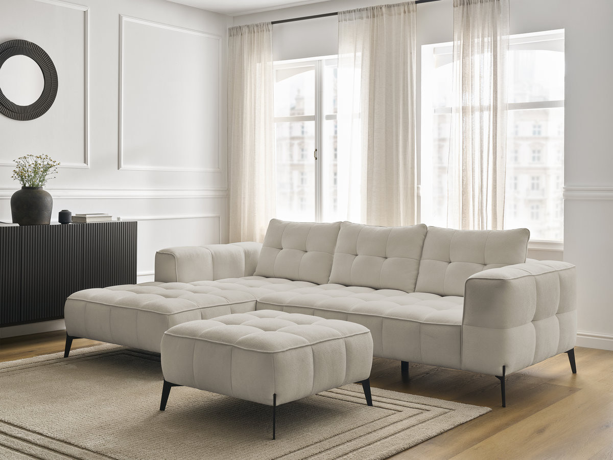 Bobochic Anis Ecksofa mit Pouf Strukturstoff Beige Ecke links