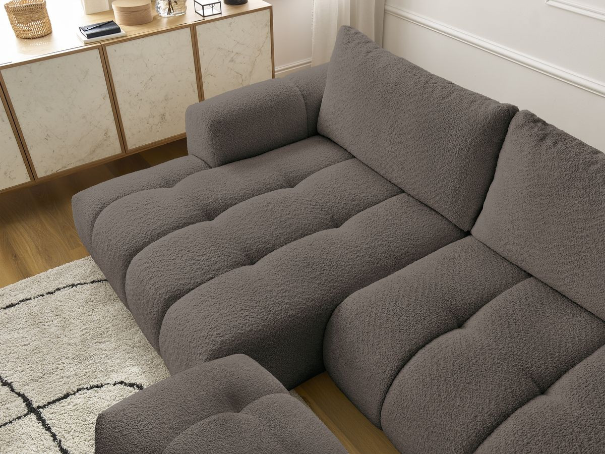 Bobochic Fuji Ecksofa mit Schlaffunktion und Bettkasten und Pouf 292 × 160 cm Bouclé-Stoff Braun Ecke links