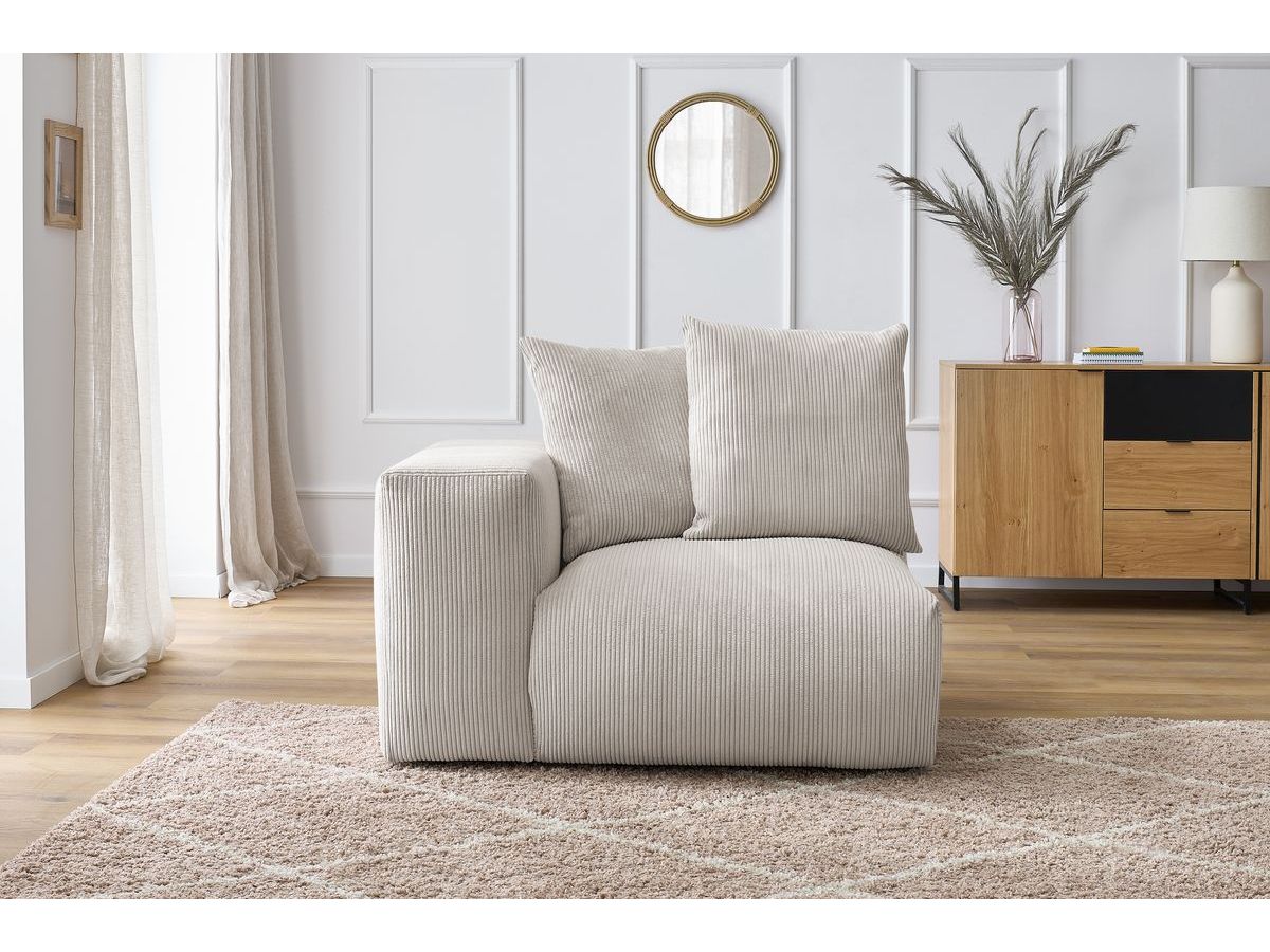 Bobochic Voltaire Sofamodul 1-Sitzer 130 × 100 cm Cordsamt Beige Ecke links