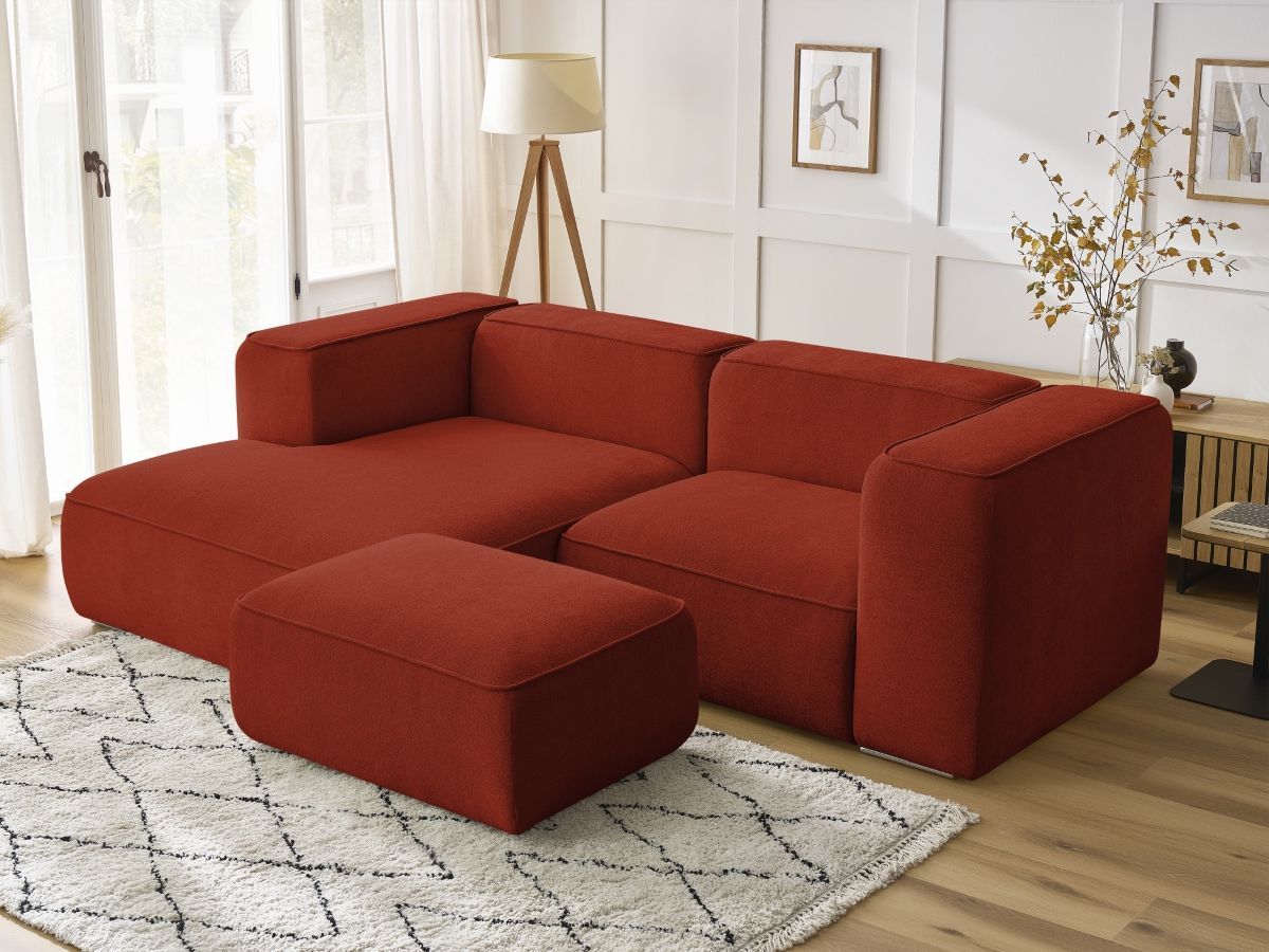 Bobochic Zephyr Ecksofa mit Pouf 260 × 165 cm Strukturstoff Orange Ecke links