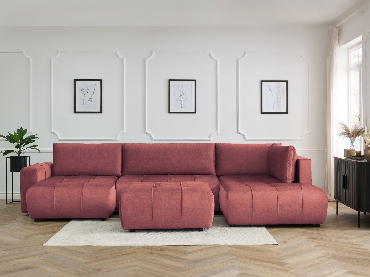Bobochic Arsene Wohnlandschaft mit Pouf Samt Orange Ecke links
