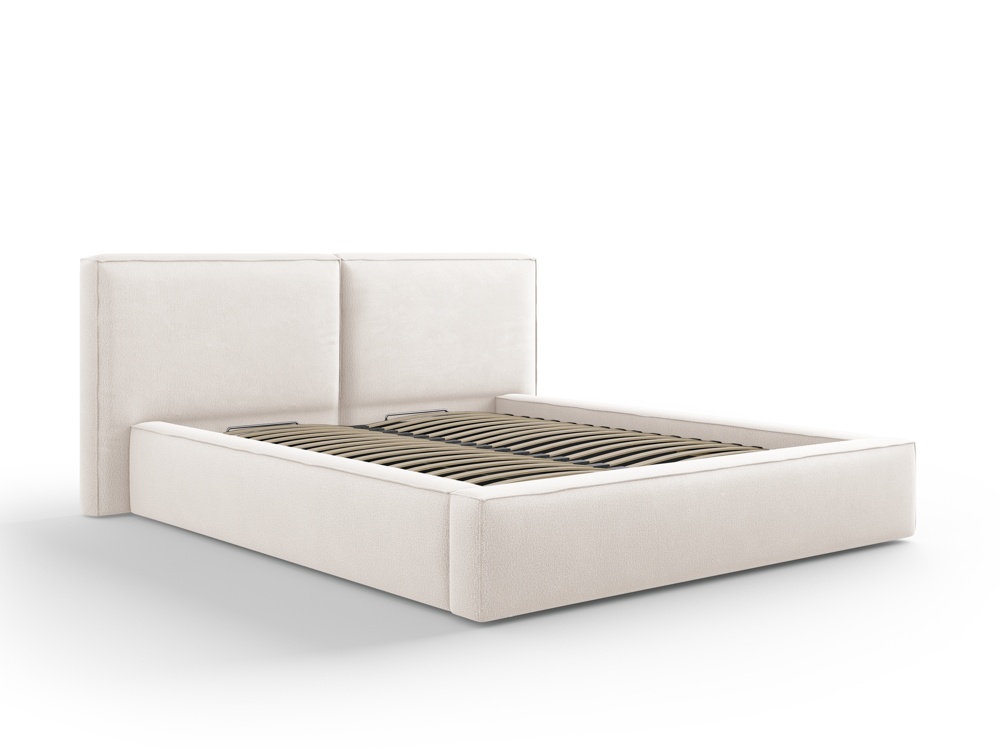 Cosmopolitan Design Stauraumbett mit doppeltem Kopfteil Arendal 160x200 Strukturierter Stoff Megan Helles Beige