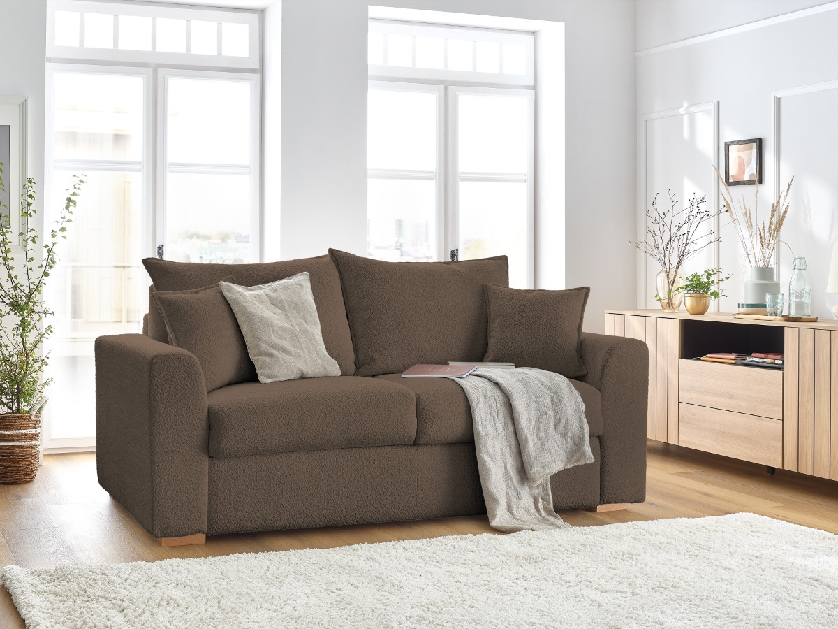 Bobochic Augustin Schlafsofa 3-Sitzer Bouclé-Stoff Braun, Liegefläche 140 × 200 cm