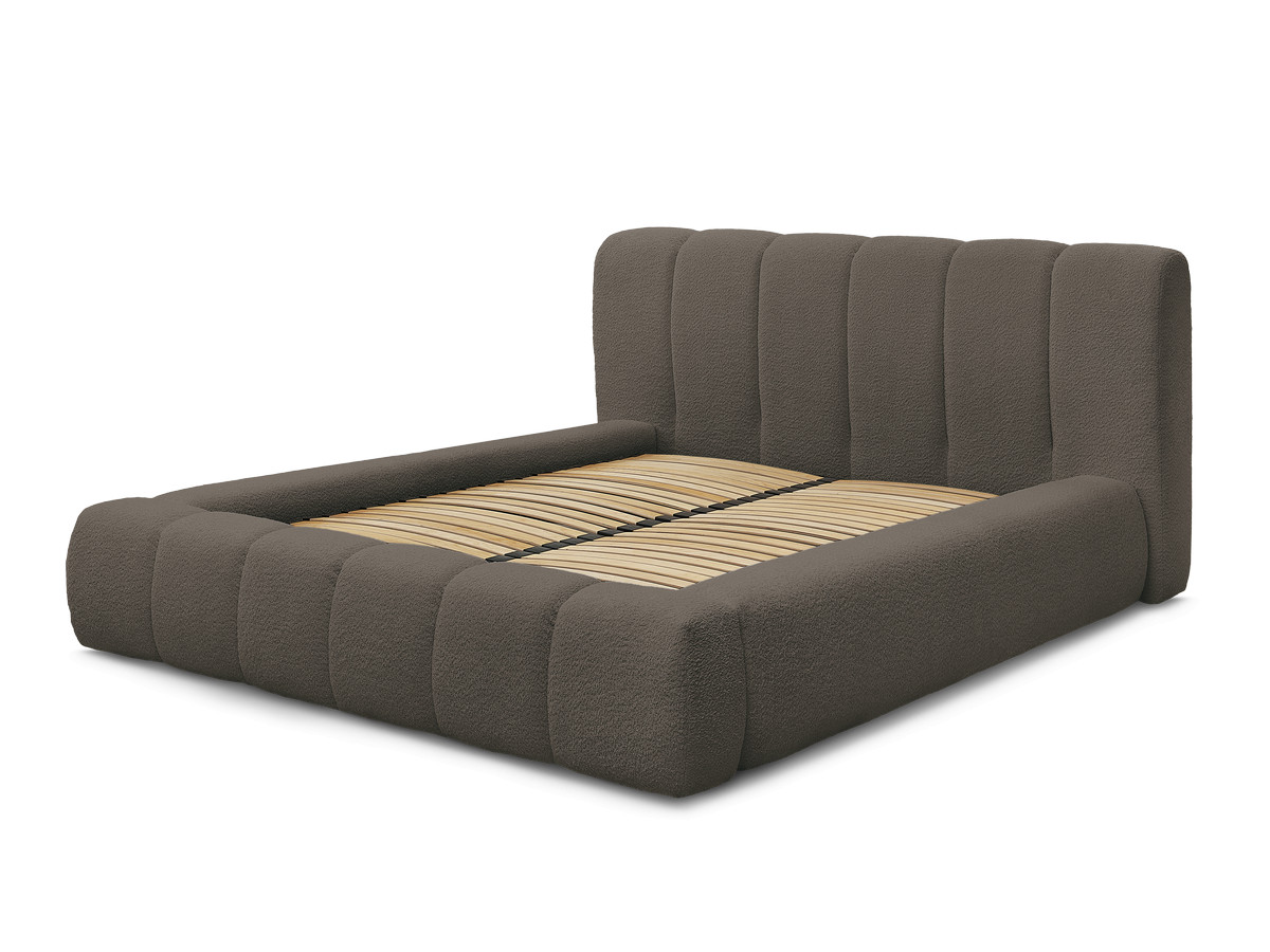 Bobochic Denali Polsterbett mit Bettkasten Bouclé-Stoff Braun, Liegefläche 140 × 190 cm