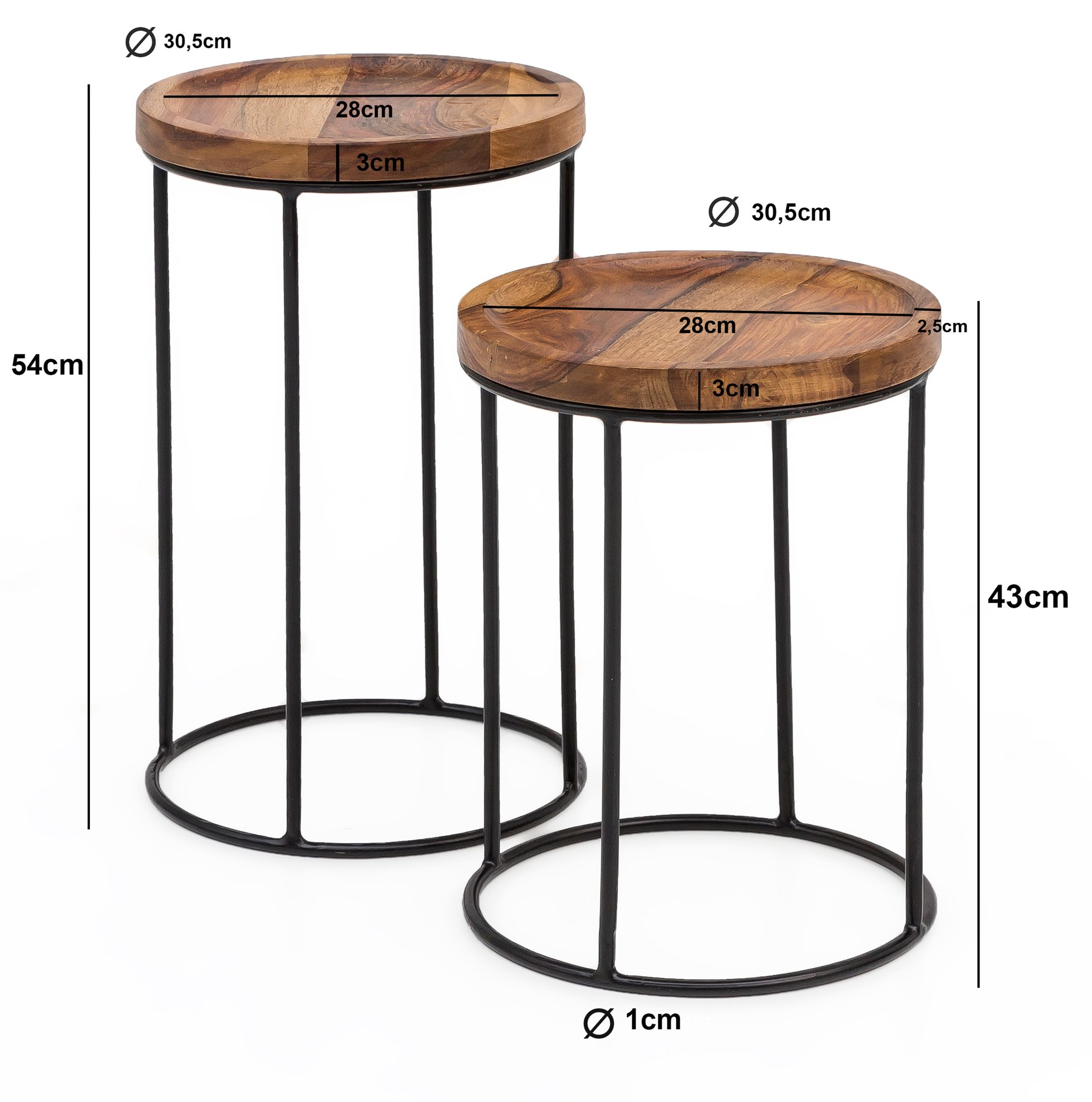Satztisch 2er-Set Fredskov Massivholz Dunkelbraun Ø 30 cm