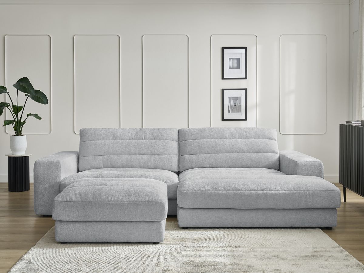 Bobochic Sierra Ecksofa mit Pouf Strukturstoff Hellgrau Ecke rechts