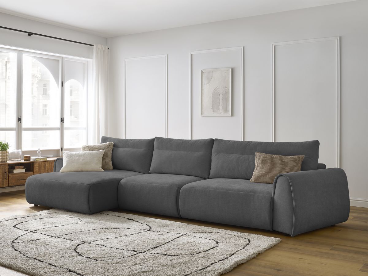Bobochic Aden Ecksofa 386 × 152 cm Stoff Dunkelgrau Ecke links