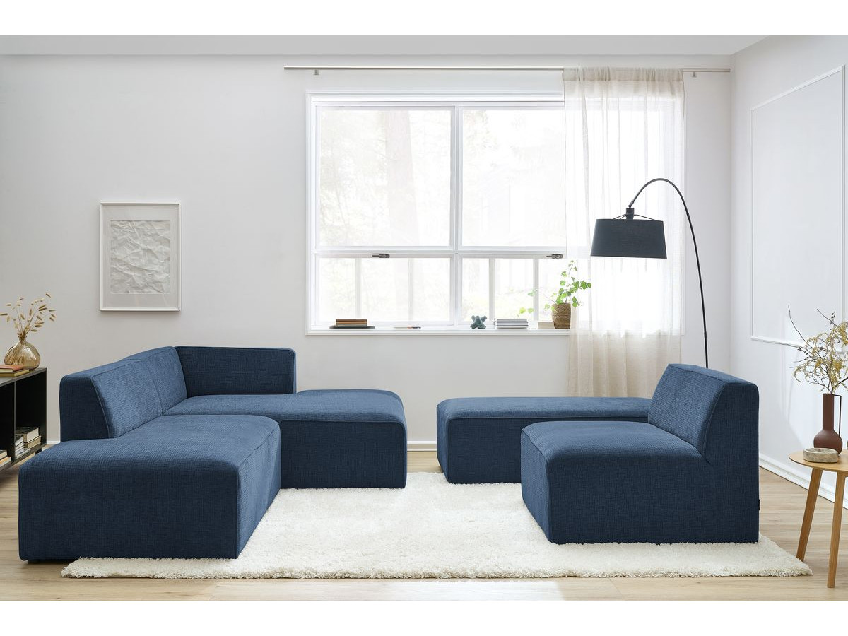 Bobochic Megeve Ecksofa mit Pouf Strukturstoff Dunkelblau Ecke rechts