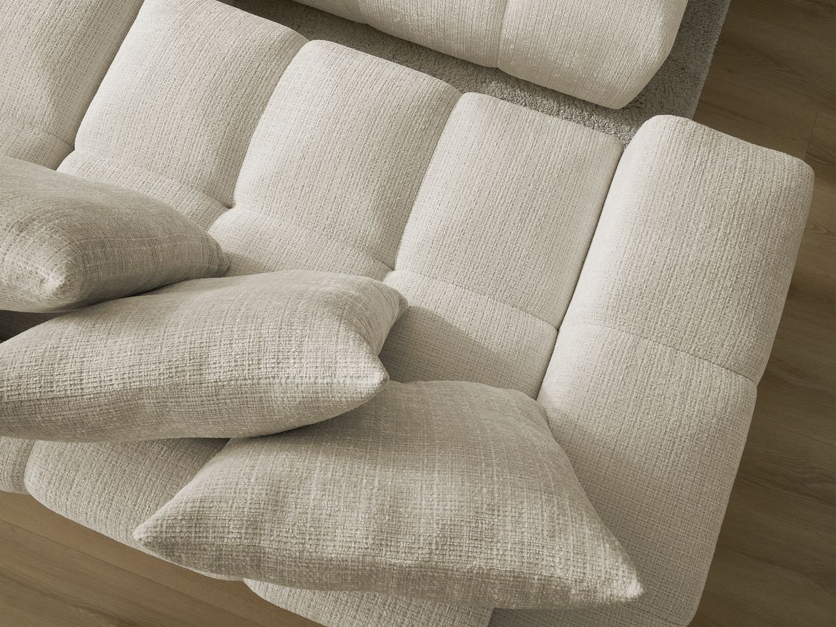 Bobochic Anakin Sofa 3-Sitzer mit Pouf, 6 Kissen Strukturstoff Beige