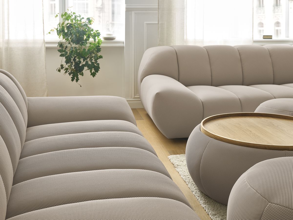 Bobochic Hayden Sofa 7-Sitzer mit Pouf Mesh-Stoff Taupe