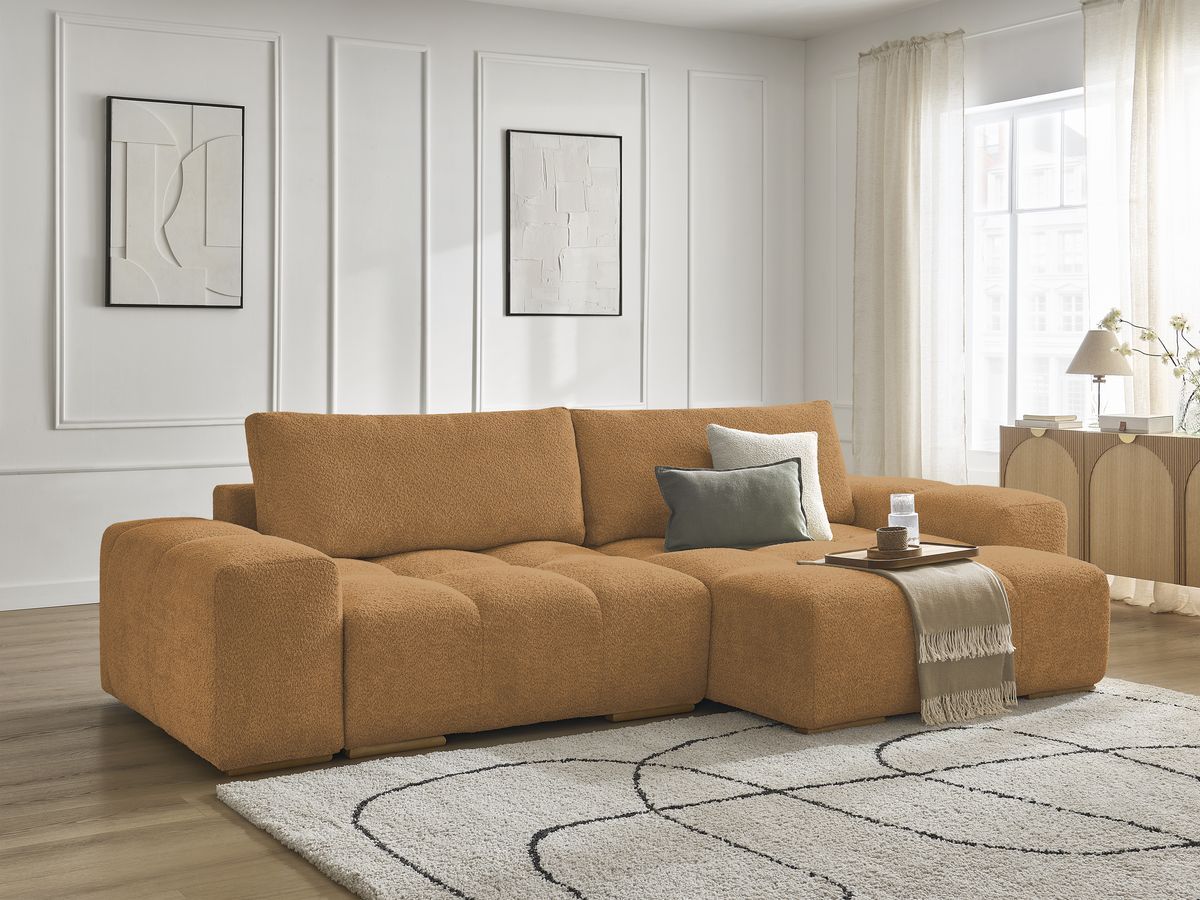 Bobochic Anakin Ecksofa, 2 Kissen Bouclé-Stoff Gelb