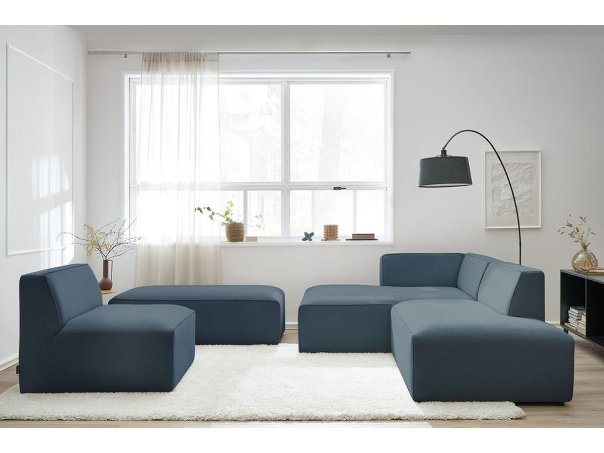 Bobochic Megeve Ecksofa mit Pouf Melange-Stoff Dunkelblau Ecke links