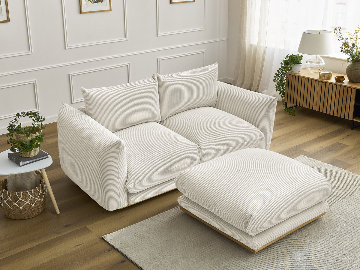 Bobochic Ernest Sofa 3-Sitzer mit Pouf 193 × 106 cm Cordsamt Beige