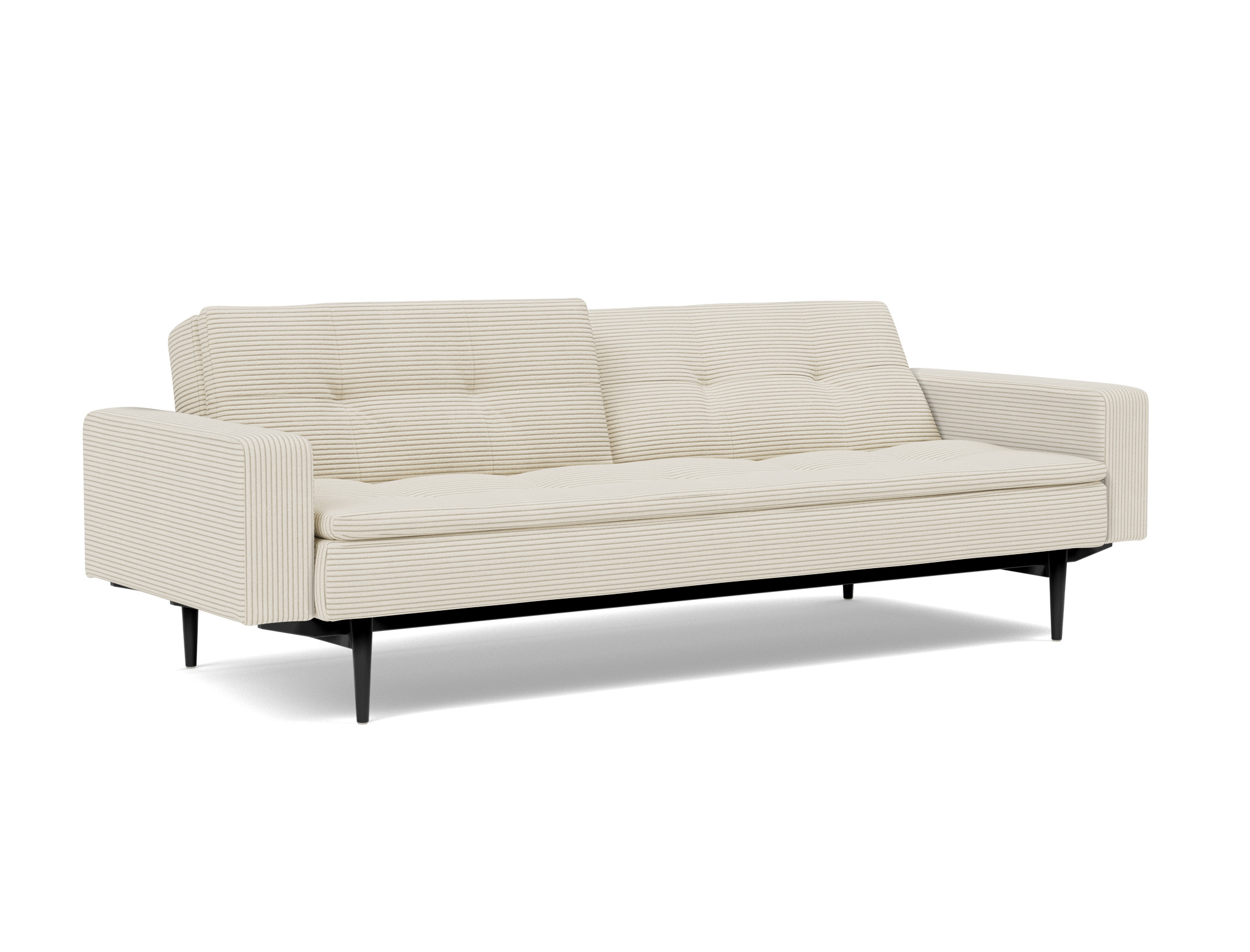 Schlafsofa Dublexo mit Armlehnen Kord Corduroy 594-Ivory Beine Styletto Eiche schwarz