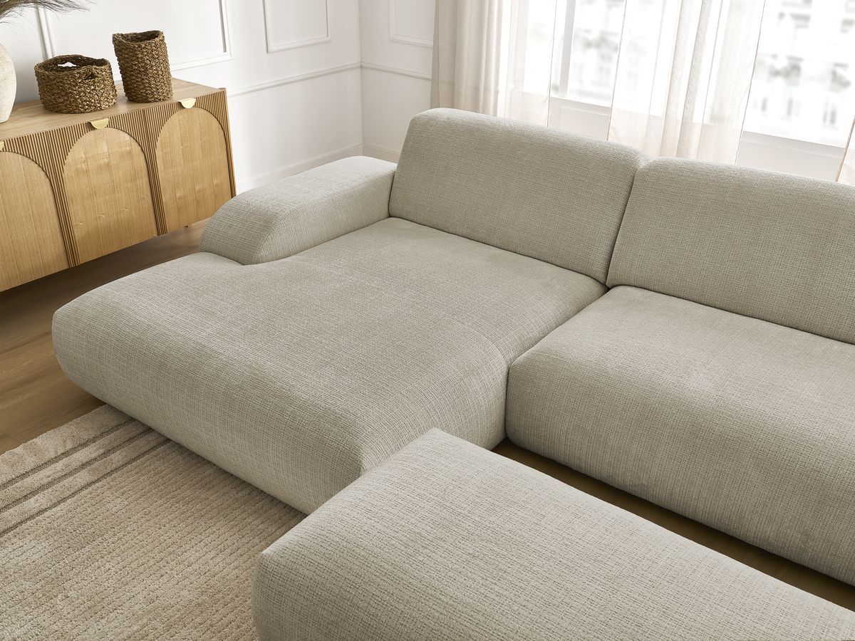 Bobochic Sirius Ecksofa mit Pouf 300 × 170 cm Strukturstoff Beige Ecke links