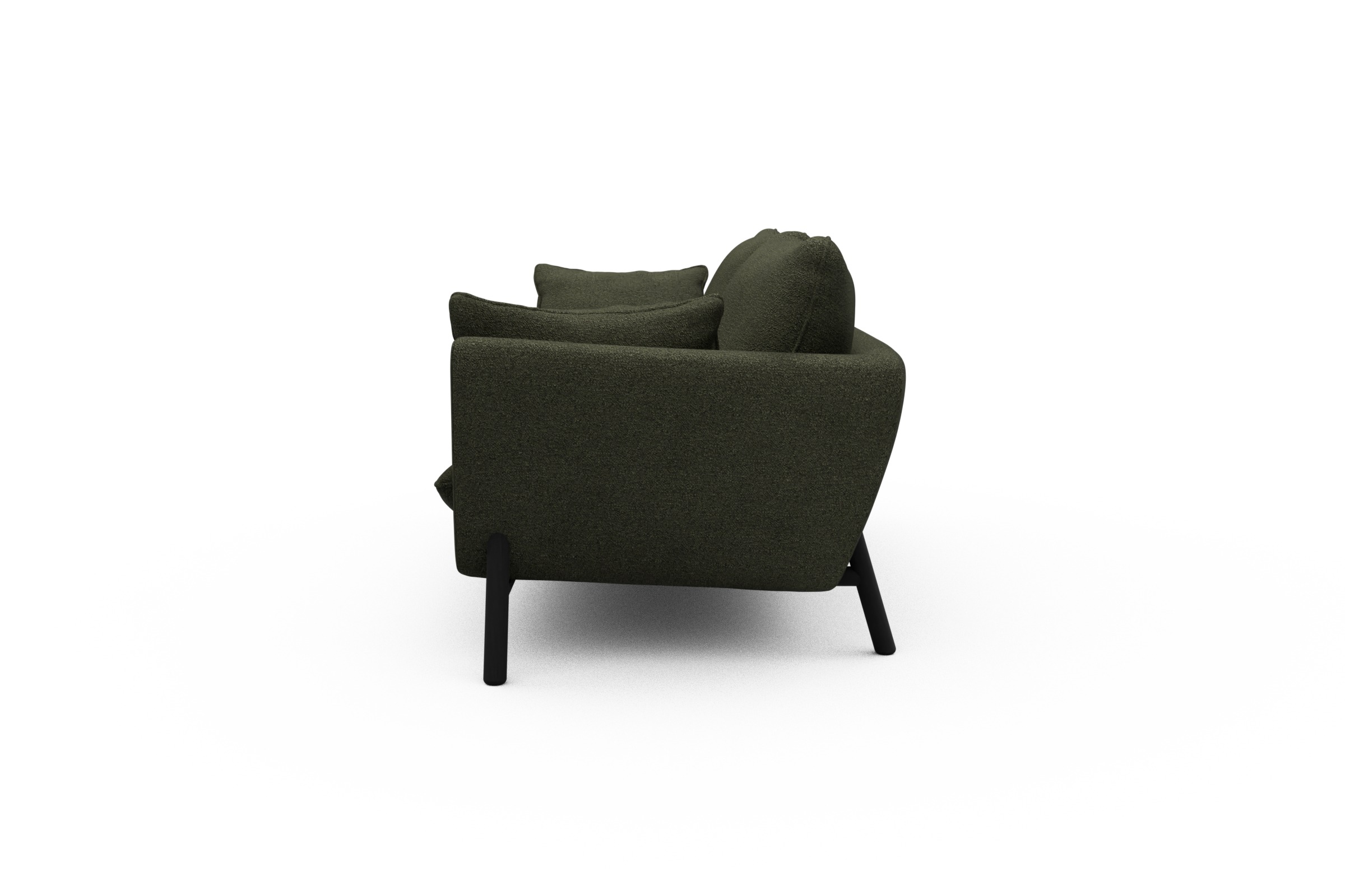 Sofa Emil 3-Sitzer Beinfarbe Eiche Schwarz Boucle-Forest-Green
