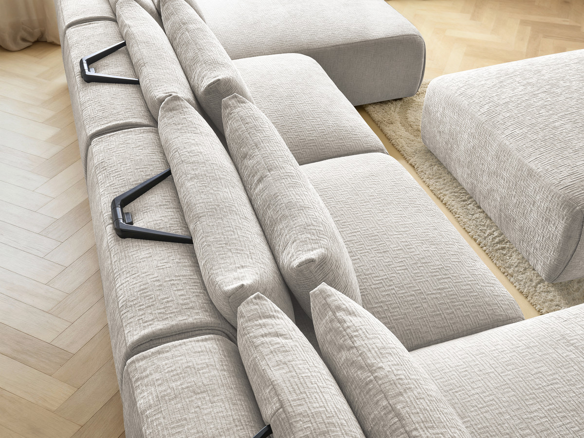 Bobochic Jana Wohnlandschaft mit großem Pouf Strukturstoff Beige