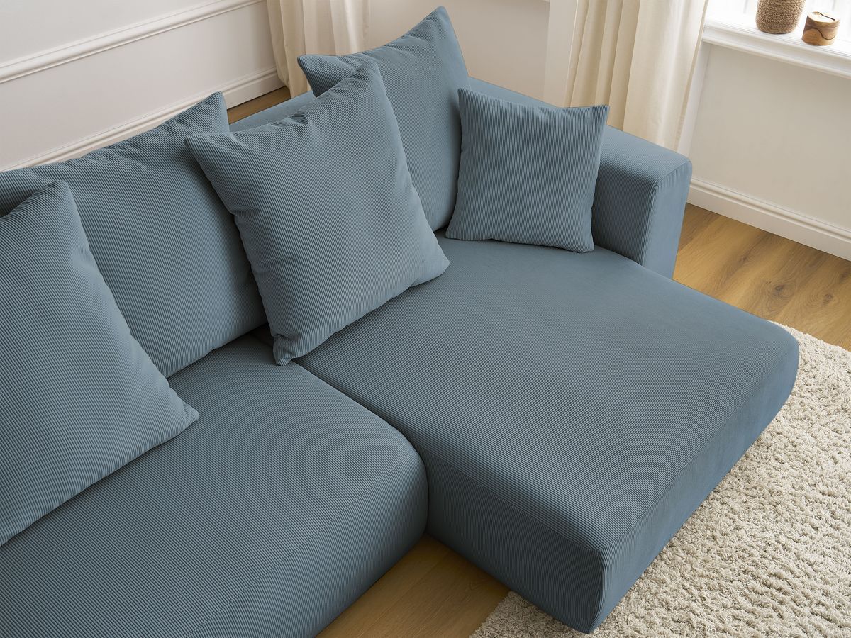 Bobochic Sidonie Ecksofa mit Schlaffunktion und Bettkasten Cordsamt Dunkelblau