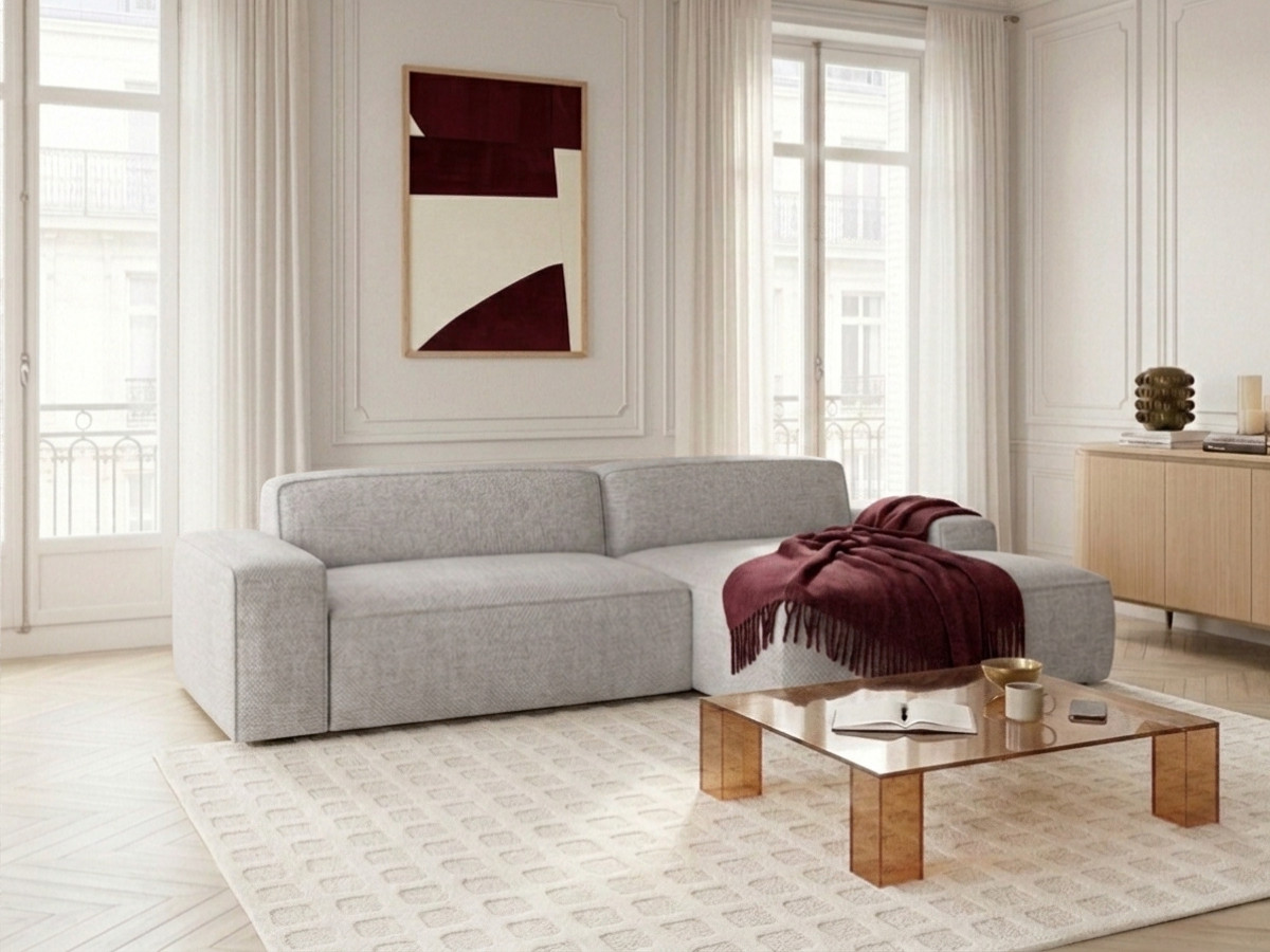 Bobochic Abel Ecksofa mit Schlaffunktion Melange-Stoff Grau Ecke rechts