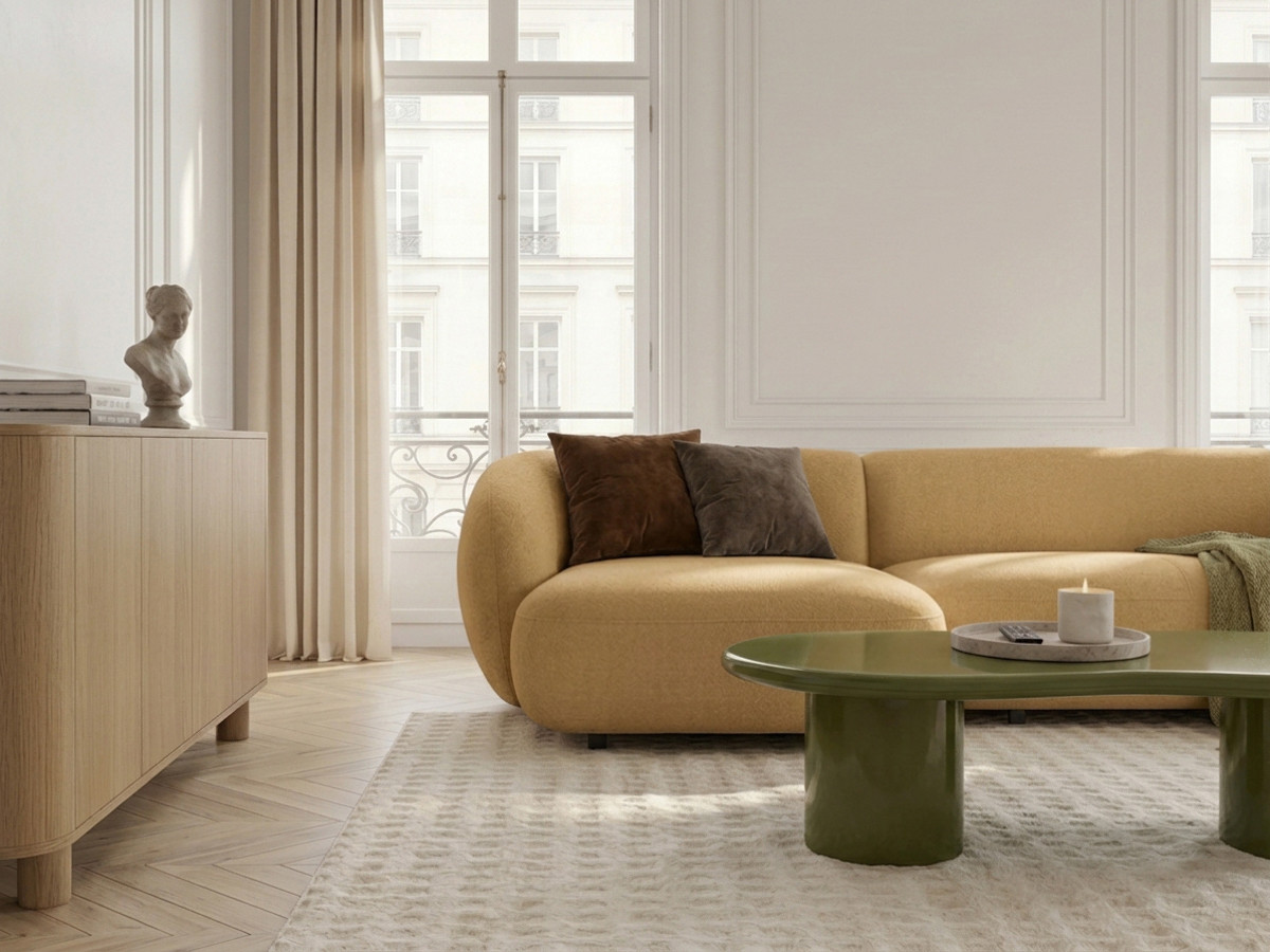 Bobochic Halo Ecksofa mit Schlaffunktion Stoff Gelb Ecke links