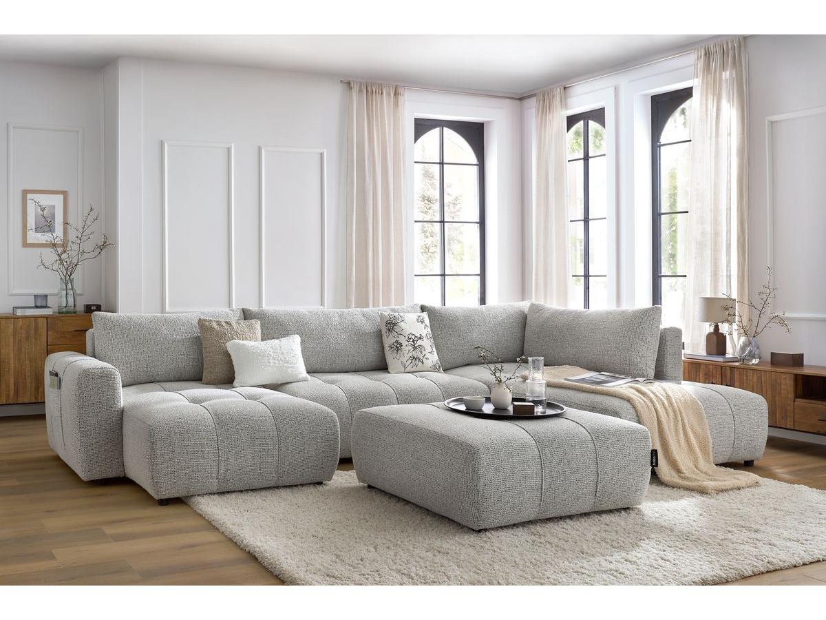 Bobochic Arsene Wohnlandschaft mit Pouf Melange-Stoff Hellgrau Ecke links