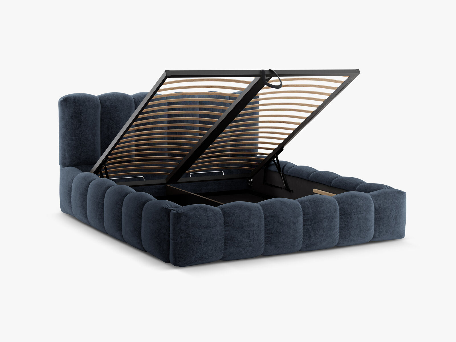 Micadoni Stauraumbett mit Kopfteil Lupine Chenille Perfect Harmony Dunkelblau