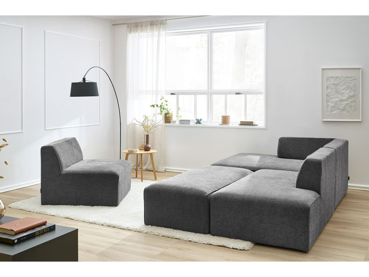 Bobochic Megeve Ecksofa mit Pouf Strukturstoff Dunkelgrau Ecke links