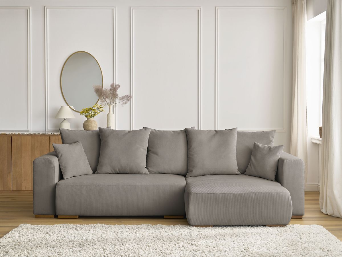Bobochic Sidonie Ecksofa mit Schlaffunktion und Bettkasten Cordsamt Taupe