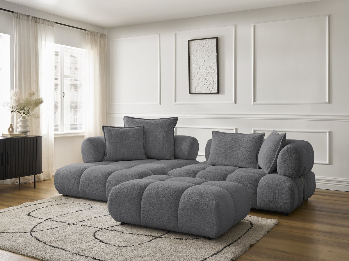 Bobochic Alya Ecksofa mit Pouf Bouclé-Stoff Dunkelgrau Ecke links